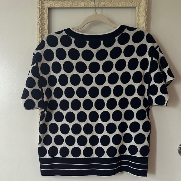 CAbi | Volley Reversible Navy and White Polka Dot Short Sleeve Pullover Sweater - Picture 11 of 16